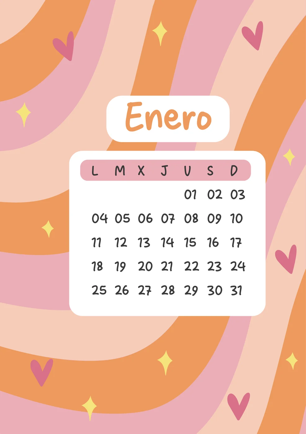 Carátula de Enero: ilustración a todo color con el calendario del mes
