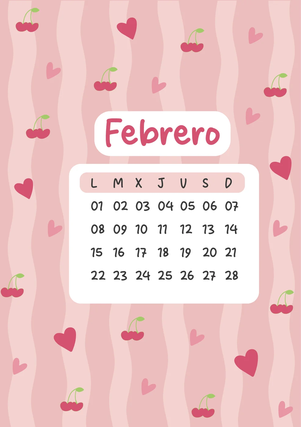 Carátula de Febrero: ilustración a todo color con el calendario del mes