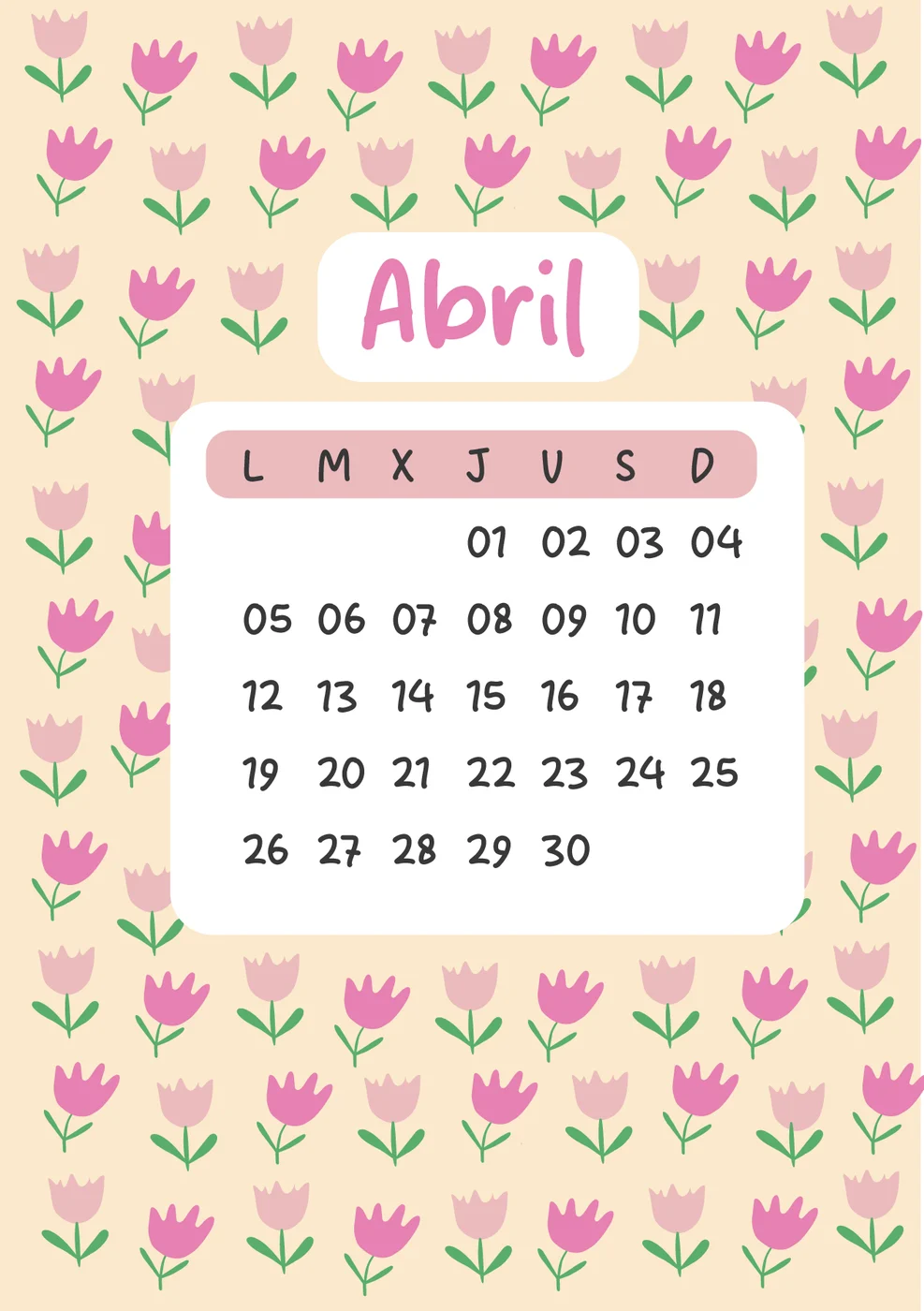 Carátula de Abril: ilustración a todo color con el calendario del mes