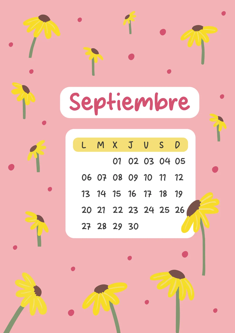 Carátula de Septiembre: ilustración a todo color con el calendario del mes