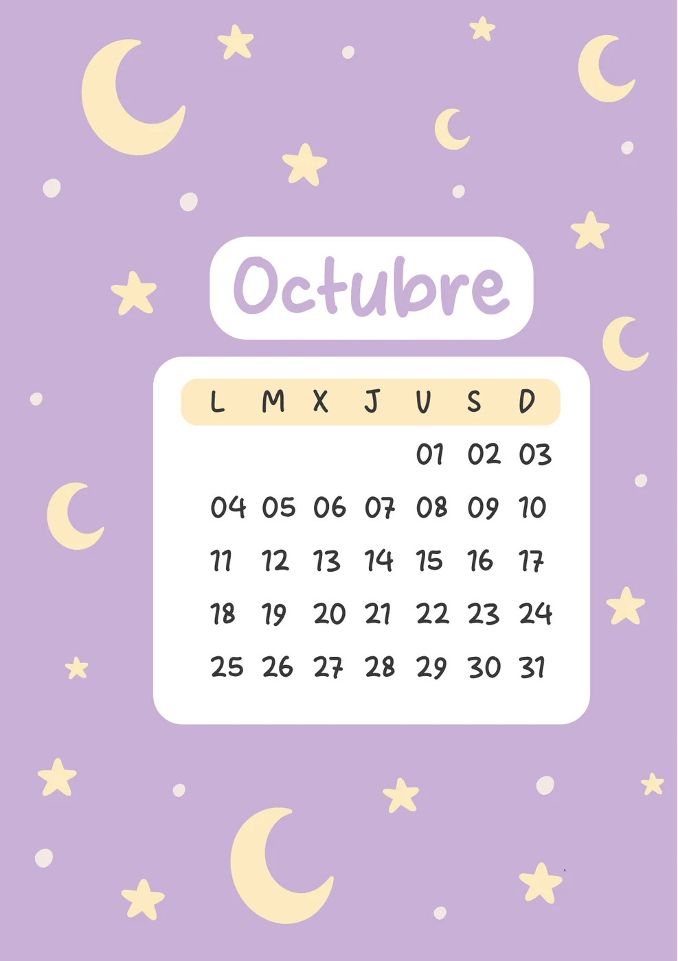 Carátula de Octubre: ilustración a todo color con el calendario del mes