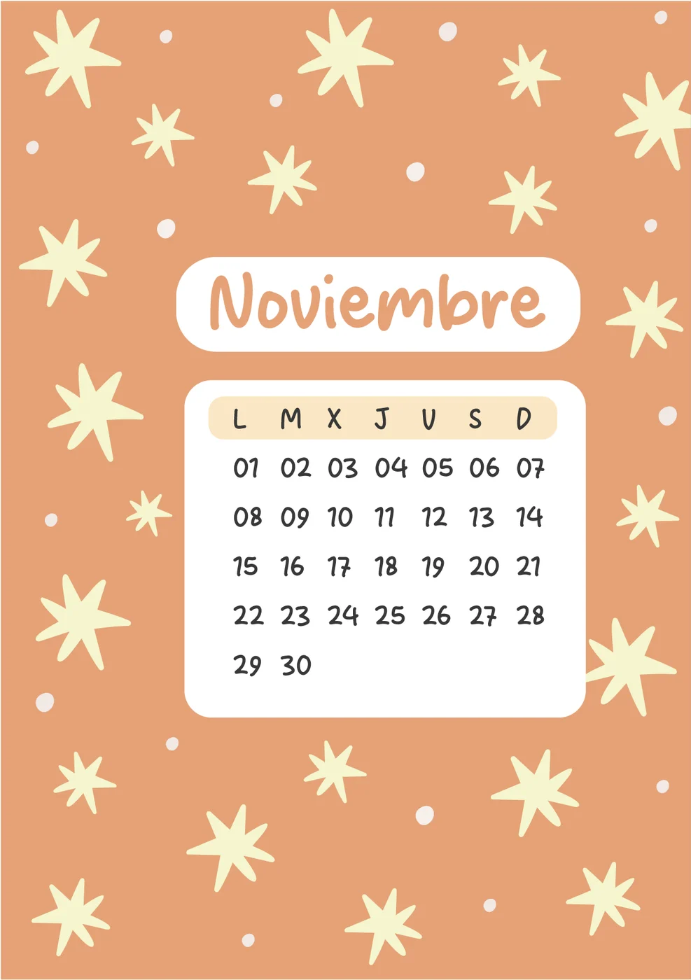 Carátula de Noviembre: ilustración a todo color con el calendario del mes