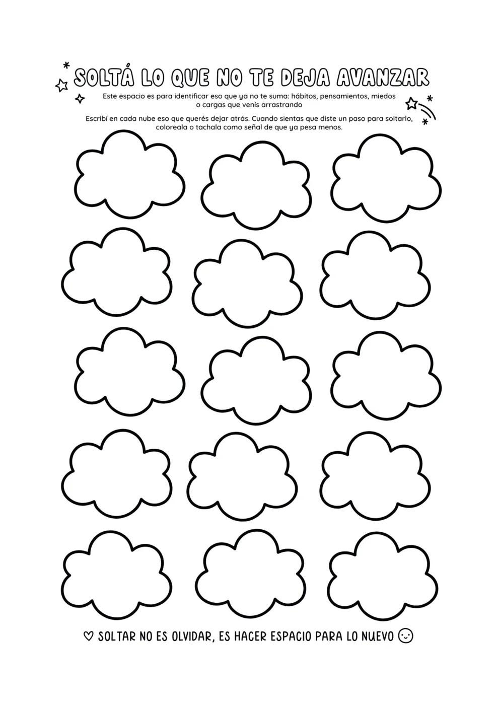 La actividad «Soltá lo que no te deja avanzar», con nubes para escribir