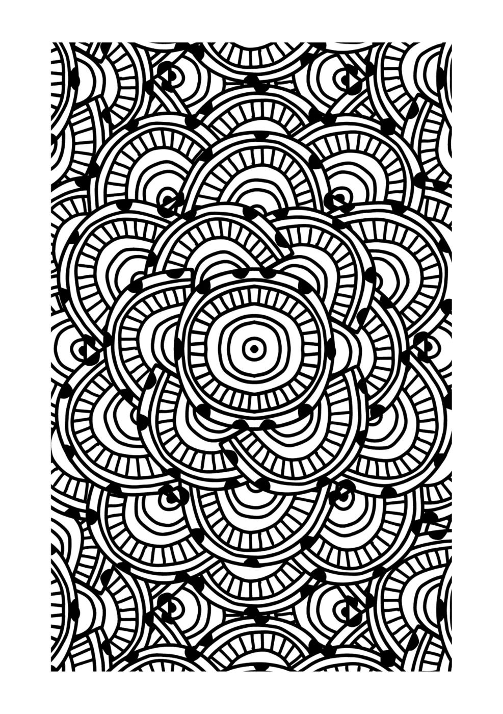 Una ilustración para colorear a página completa: un mandala en blanco y negro