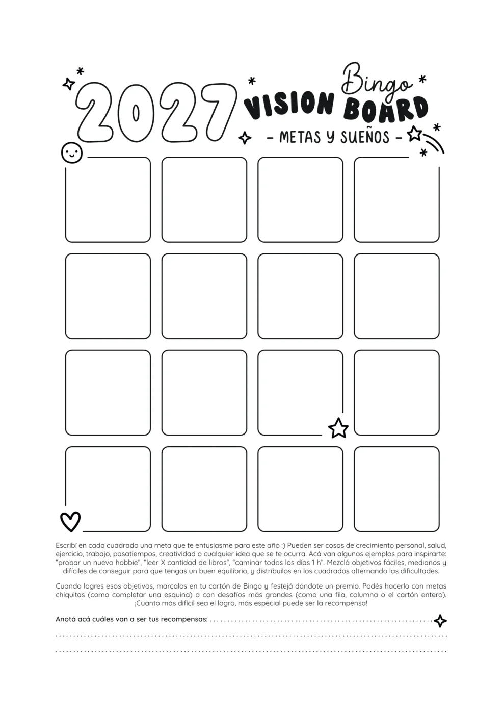 La actividad «Vision board bingo»: un cartón para escribir las metas del año